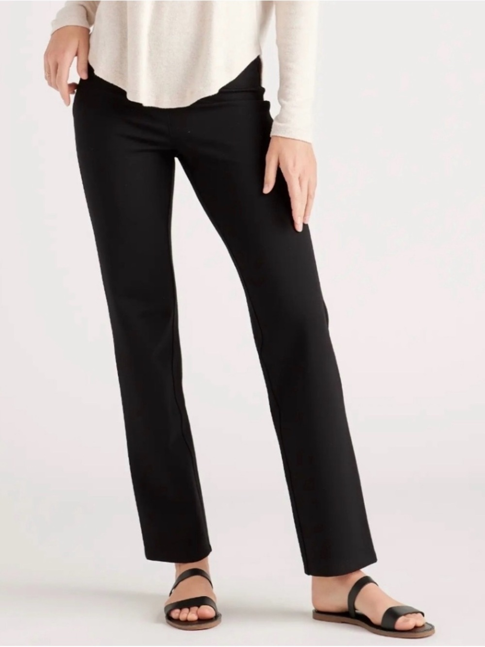 Quince Ultra-Stretch Ponte Straight Leg Pants Black Size XL Tall Stretch Pull On